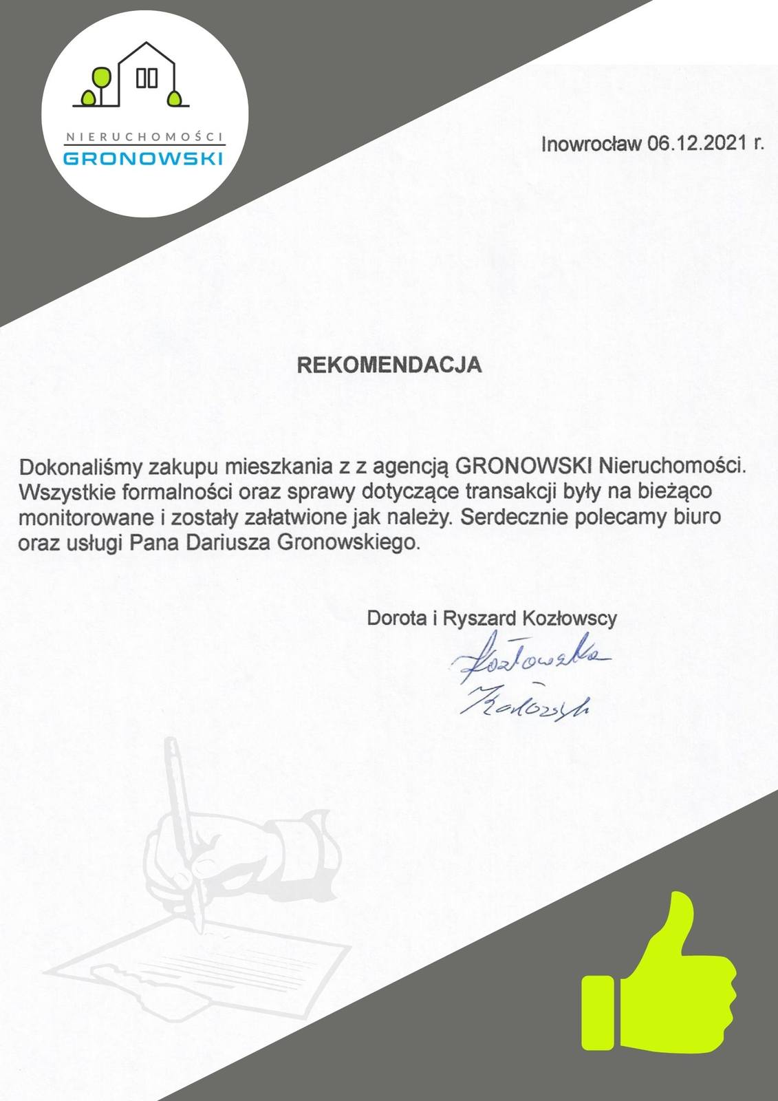Pozytywna opinia klienta o zakupie mieszkania w Inowrocławiu