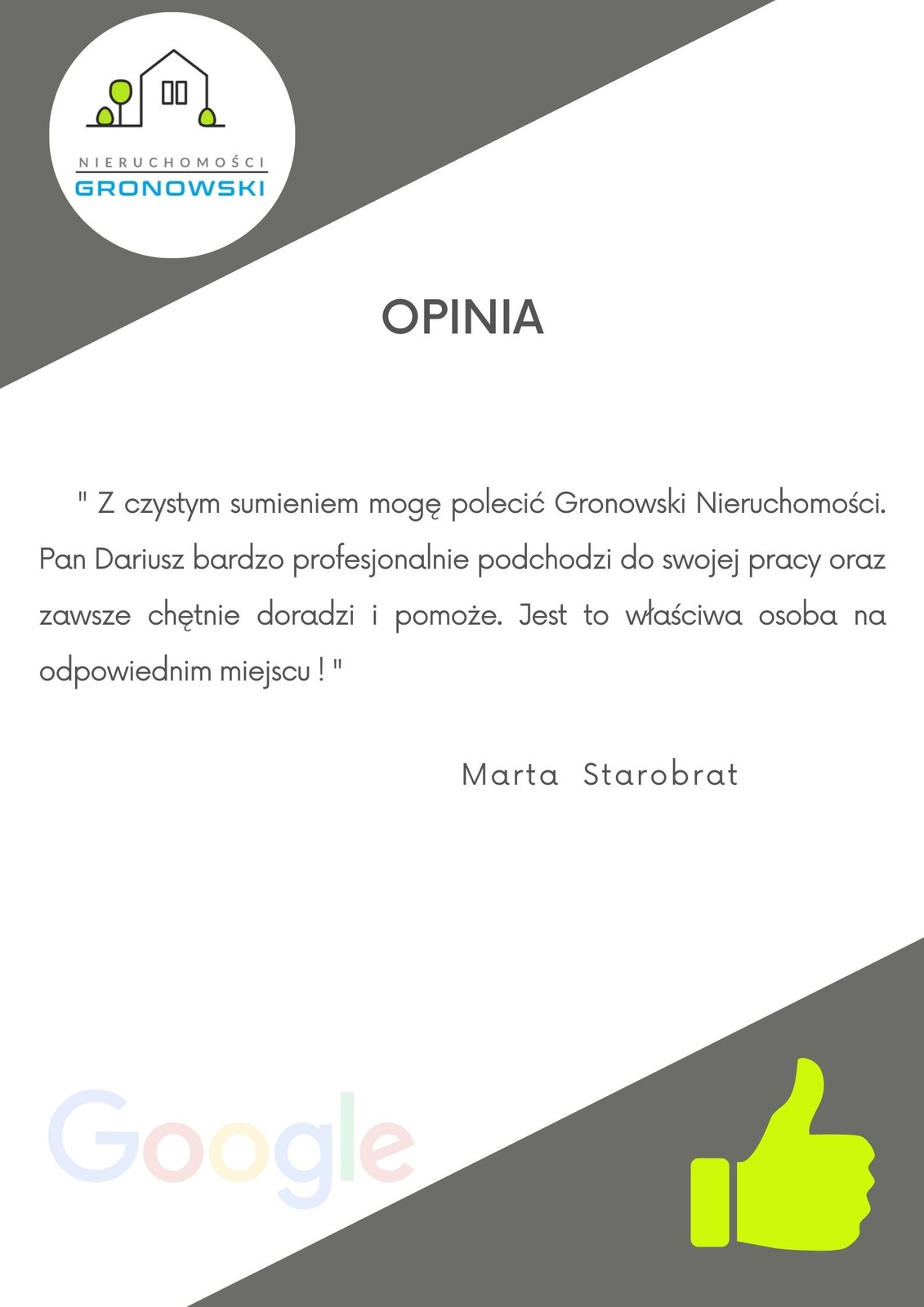 Pozytywna opinia klienta o wynajmie mieszkania przez biuro nieruchomości w Inowrocławiu