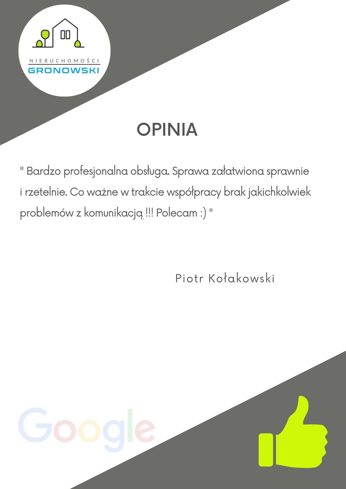 Pozytywna opinia klienta o sprzedaży mieszkania w Inowrocławiu przez biuro nieruchomości
