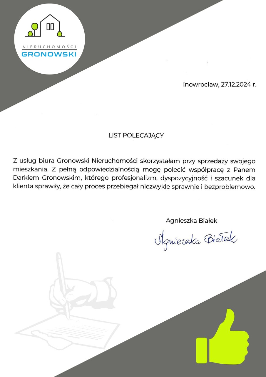 Pozytywna opinia klienta o sprzedaży mieszkania z pomocą biura nieruchomości w Inowrocławiu