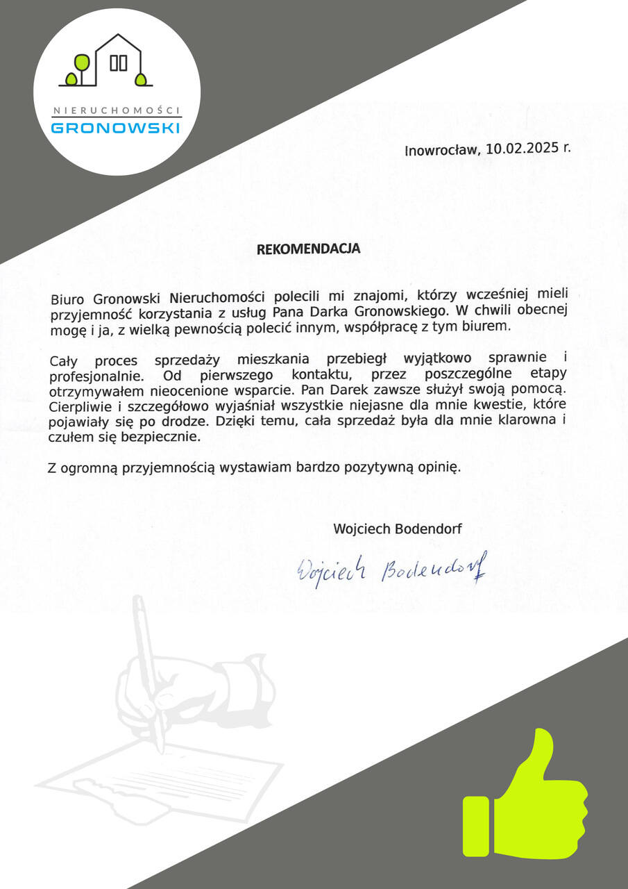 Pozytywna opinia klienta o sprzedaży mieszkania w Inowrocławiu przez biuro nieruchomości