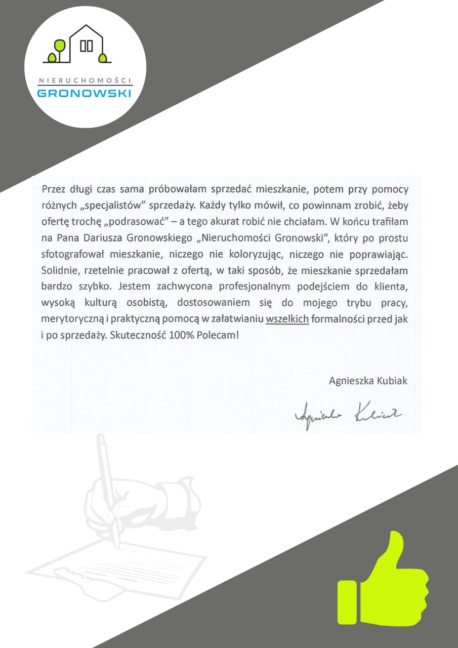 Pozytywna opinia klienta o sprzedaży mieszkania w Inowrocławiu z pomocą biura nieruchomości