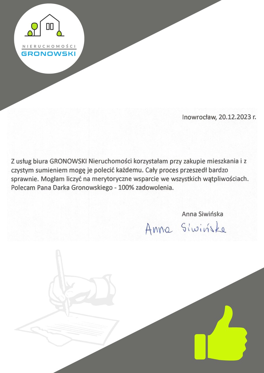 Pozytywna opinia klienta o zakupie mieszkania w Inowrocławiu z pomocą biura nieruchomości