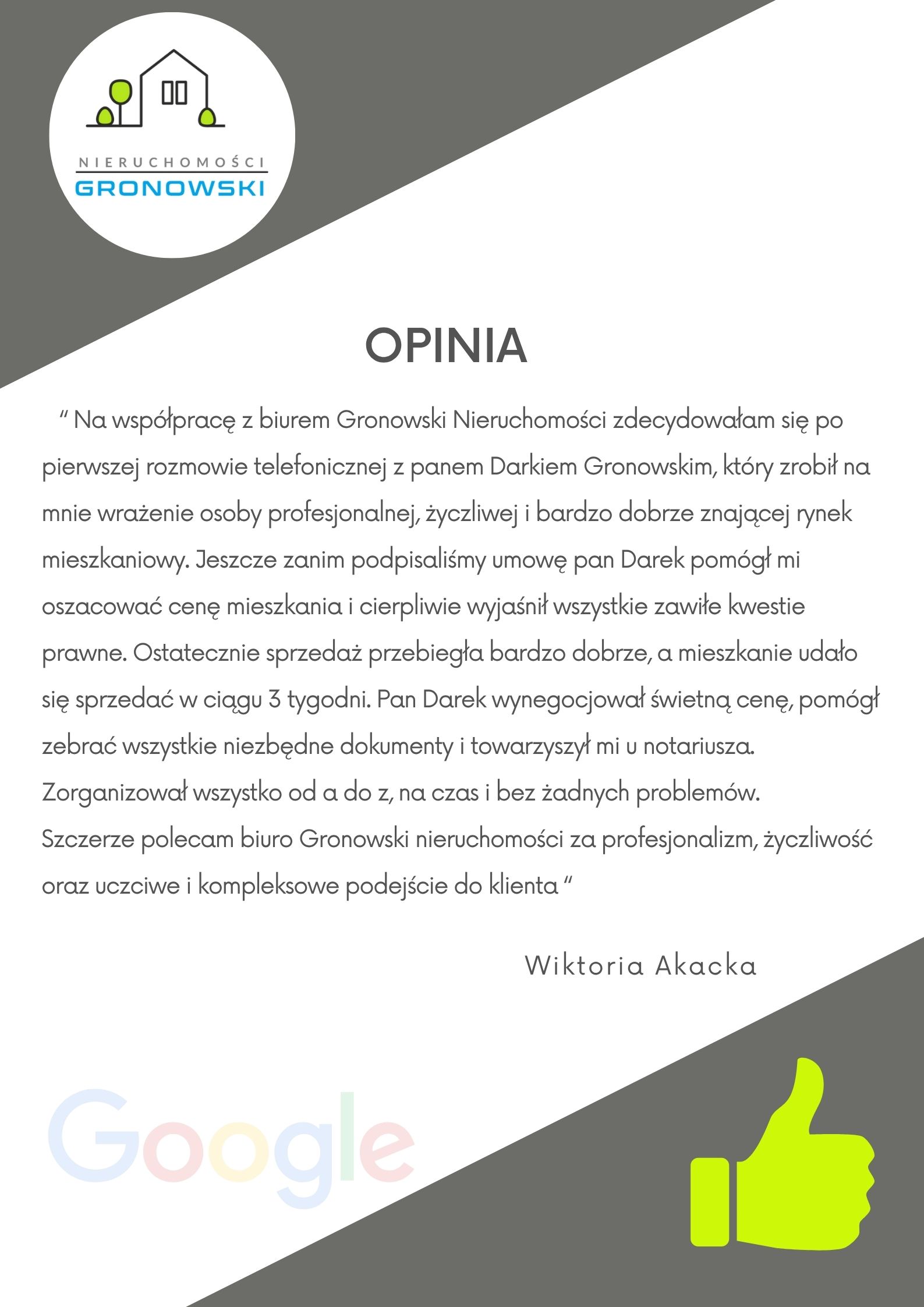 Pozytywna opinia klienta o zakupie mieszkania przez biuro nieruchomości w Inowrocławiu