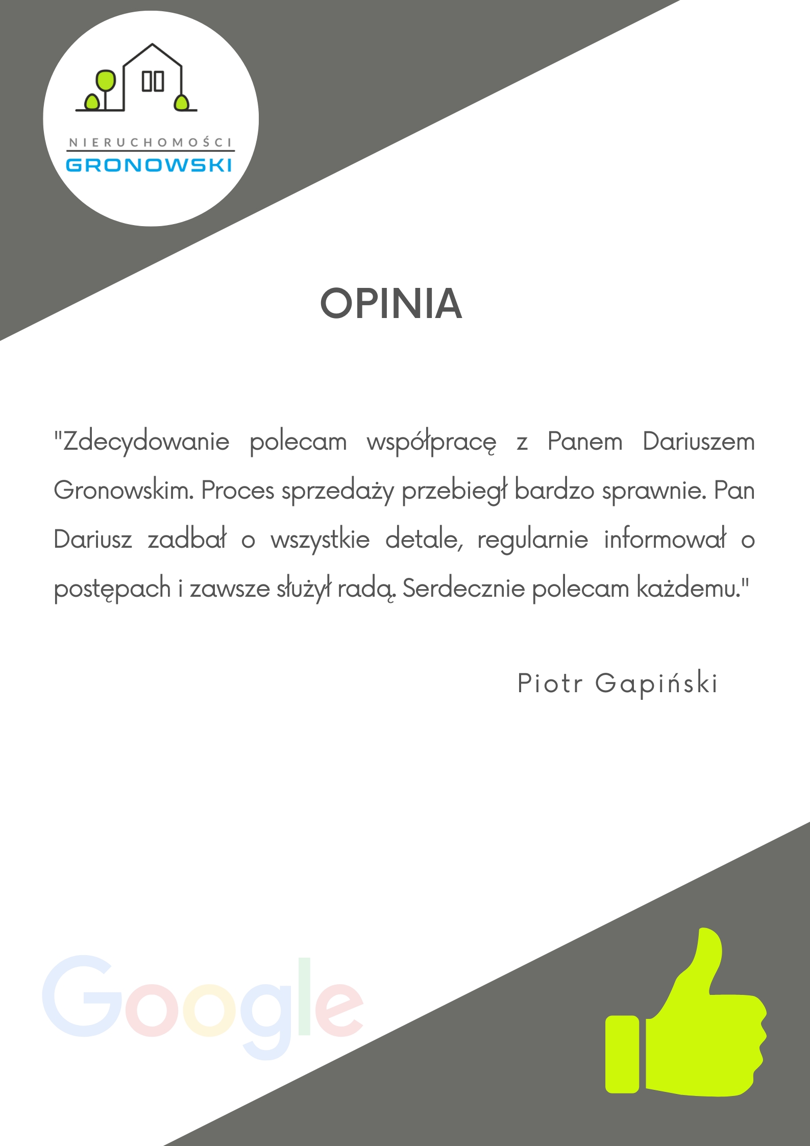 Pozytywna opinia klienta o sprzedaży mieszkania w Inowrocławiu z pomocą biura nieruchomości