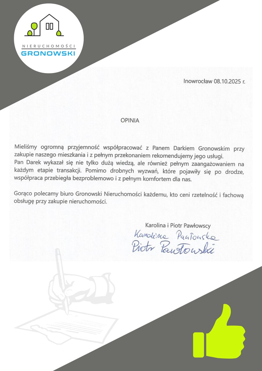 Pozytywna opinia klienta o zakupie mieszkania przez biuro nieruchomości w Inowrocławiu