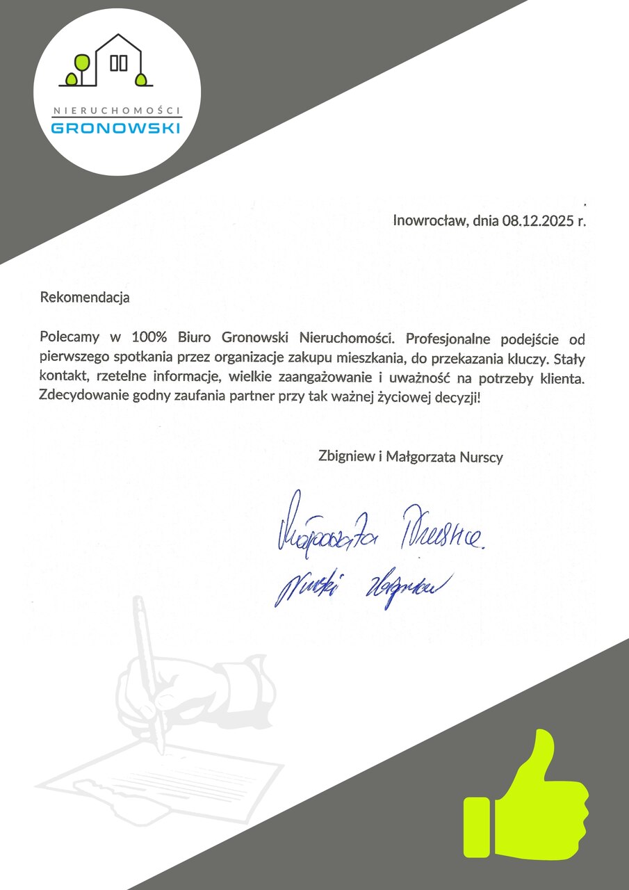 Pozytywna opinia klienta o zakupie mieszkania przez biuro nieruchomości w Inowrocławiu