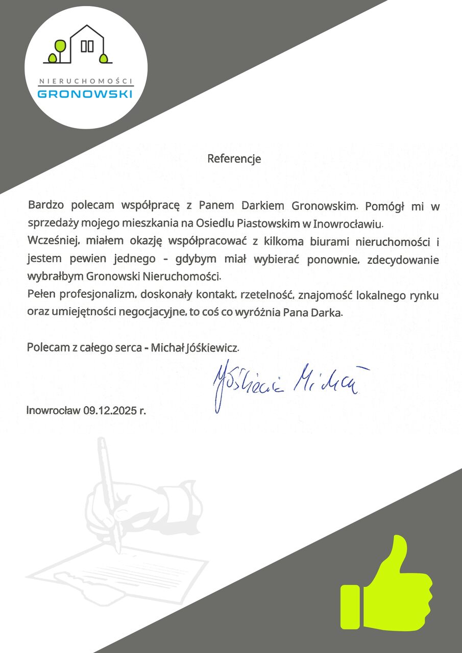 Pozytywna opinia klienta o sprzedaży mieszkania z pomocą biura nieruchomości w Inowrocławiu