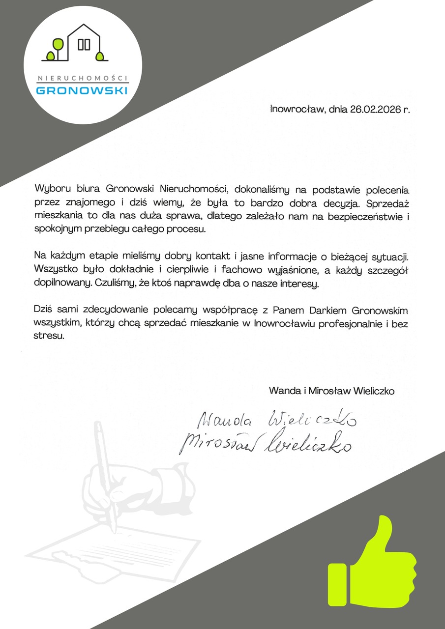 Pozytywna opinia klienta o sprzedaży mieszkania w Inowrocławiu z pomocą pośrednika nieruchomości